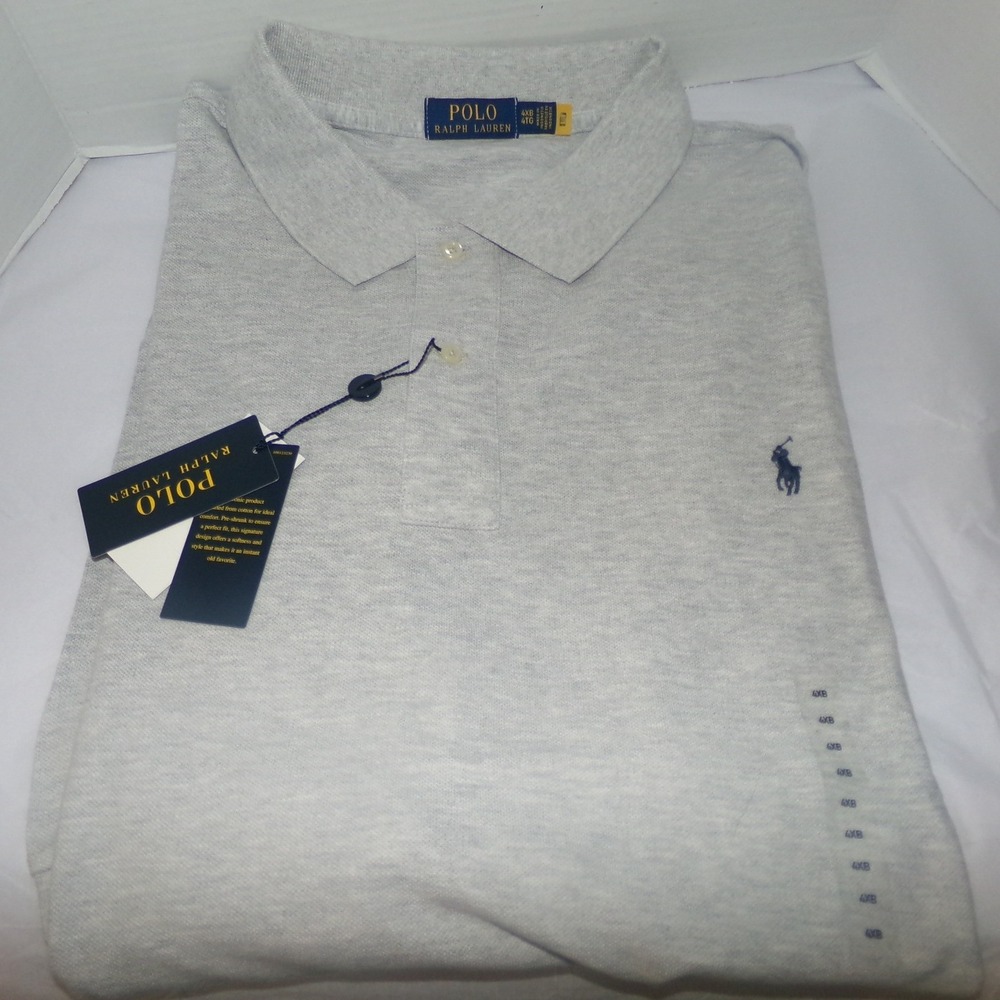 Polo Ralph Lauren Mens Big & Tall 4XB Heather Grey Short Sleeve Polo Shirt NWT